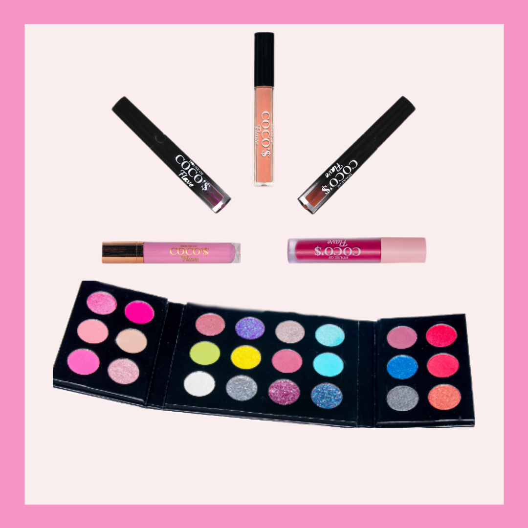 Matte eyeshadow, Shimmer eyeshadow, and Glitter Eyeshadow!! Babes this Palette is Great for Any occasion! Our showstopping Lipgloss and liquid Lipstick!